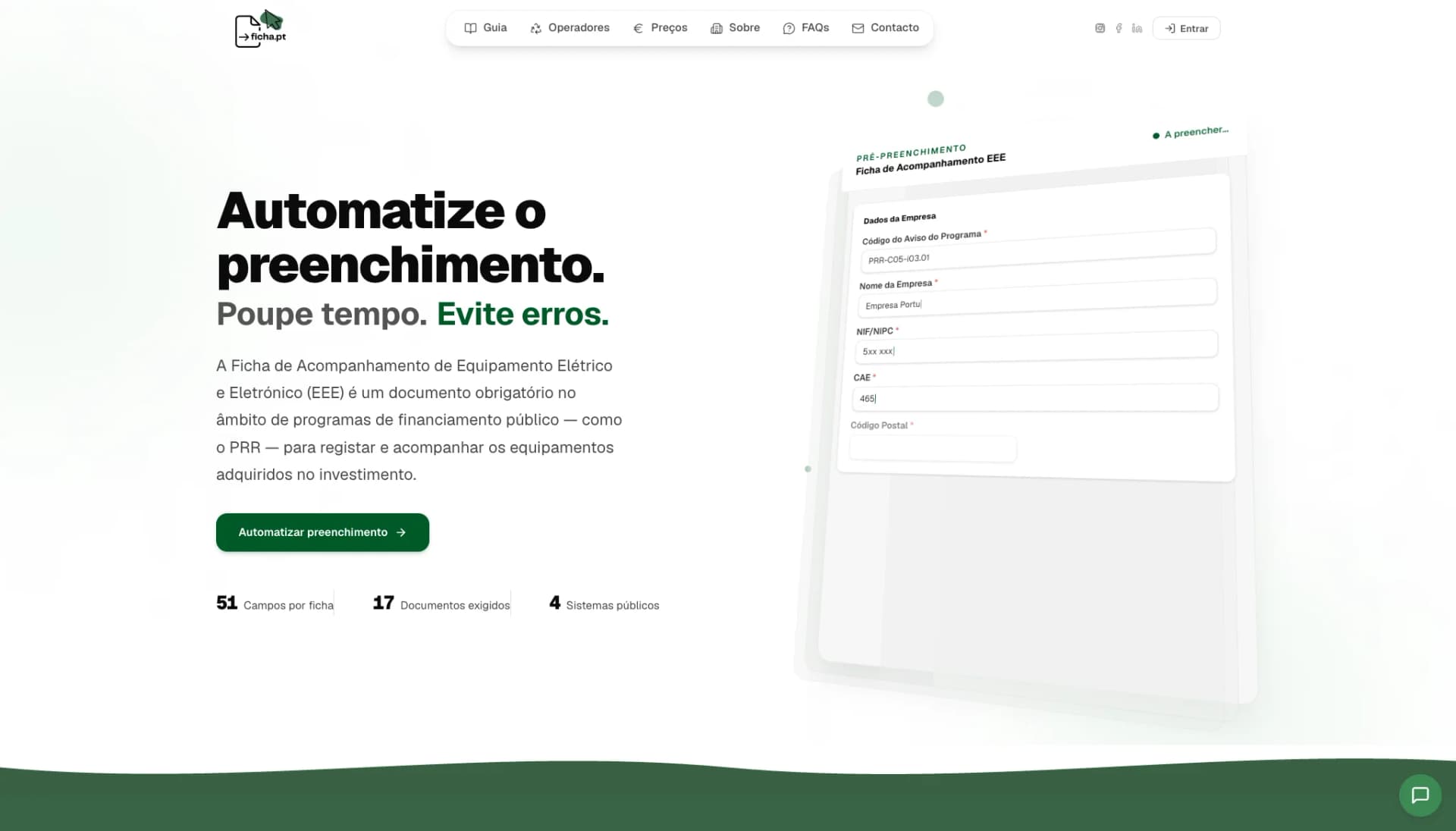 Plataforma ficha.pt · Ficha de Acompanhamento EEE pré-preenchida
